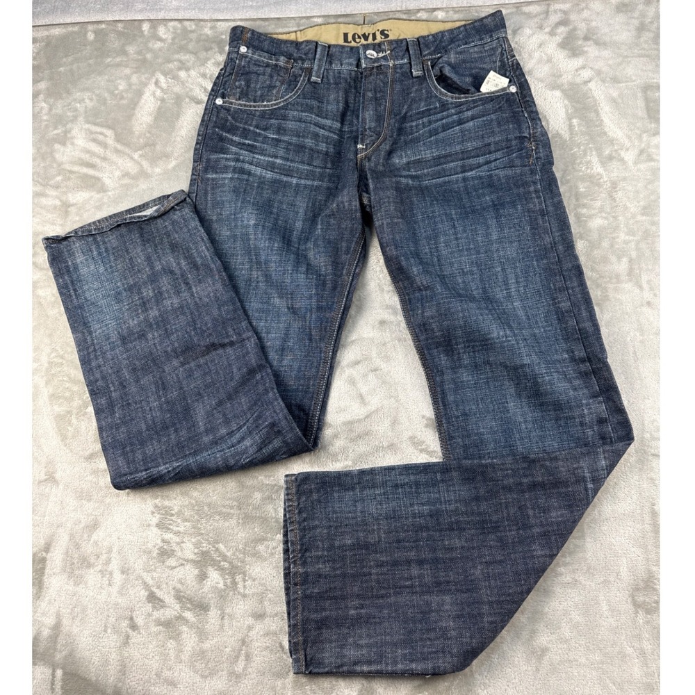 Levis Slim Straight Jeans Mens 34x32 Dark Wash Indigo Cotton Flap Pocket Denim
